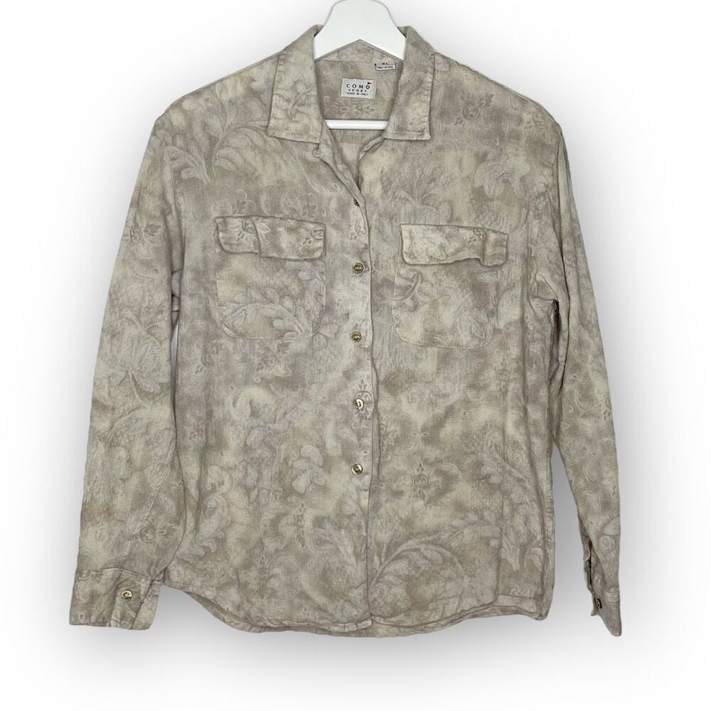 Como Sport Cobra Golf Button Up 100% Wool Shirt Flannel Italy Men Size XL Flawed